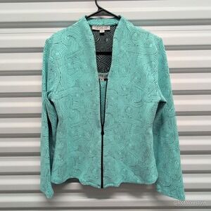 Andria Lieu Collection 2 Piece Set Jacket Tank Teal Blue Textured Swirl Size M